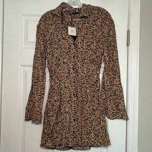 NWT Zara Multicolor Ditzy‎ Floral Long Sleeve Mini Dress Women’s Small Cottage